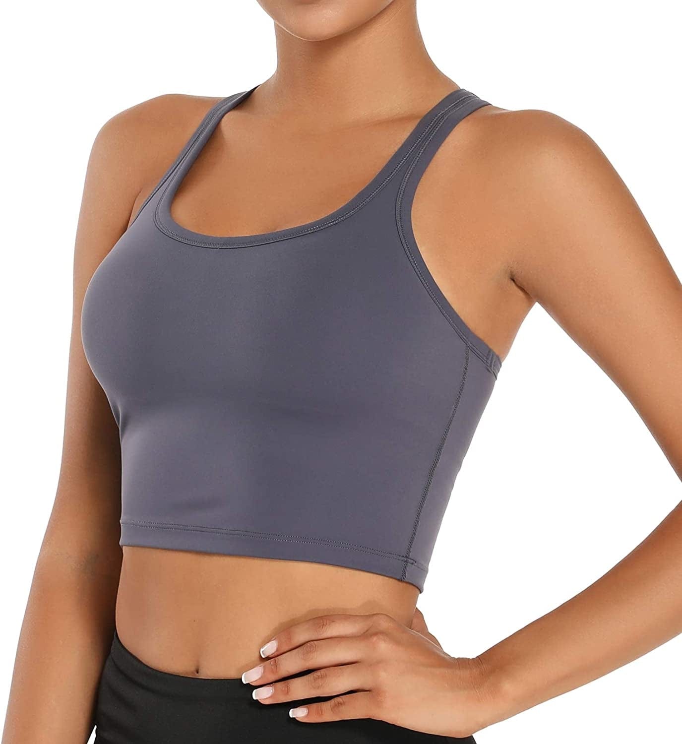 Women Removable Padded Sports Bras Workout Running Yoga Tank Tops Lilac-grey / Small