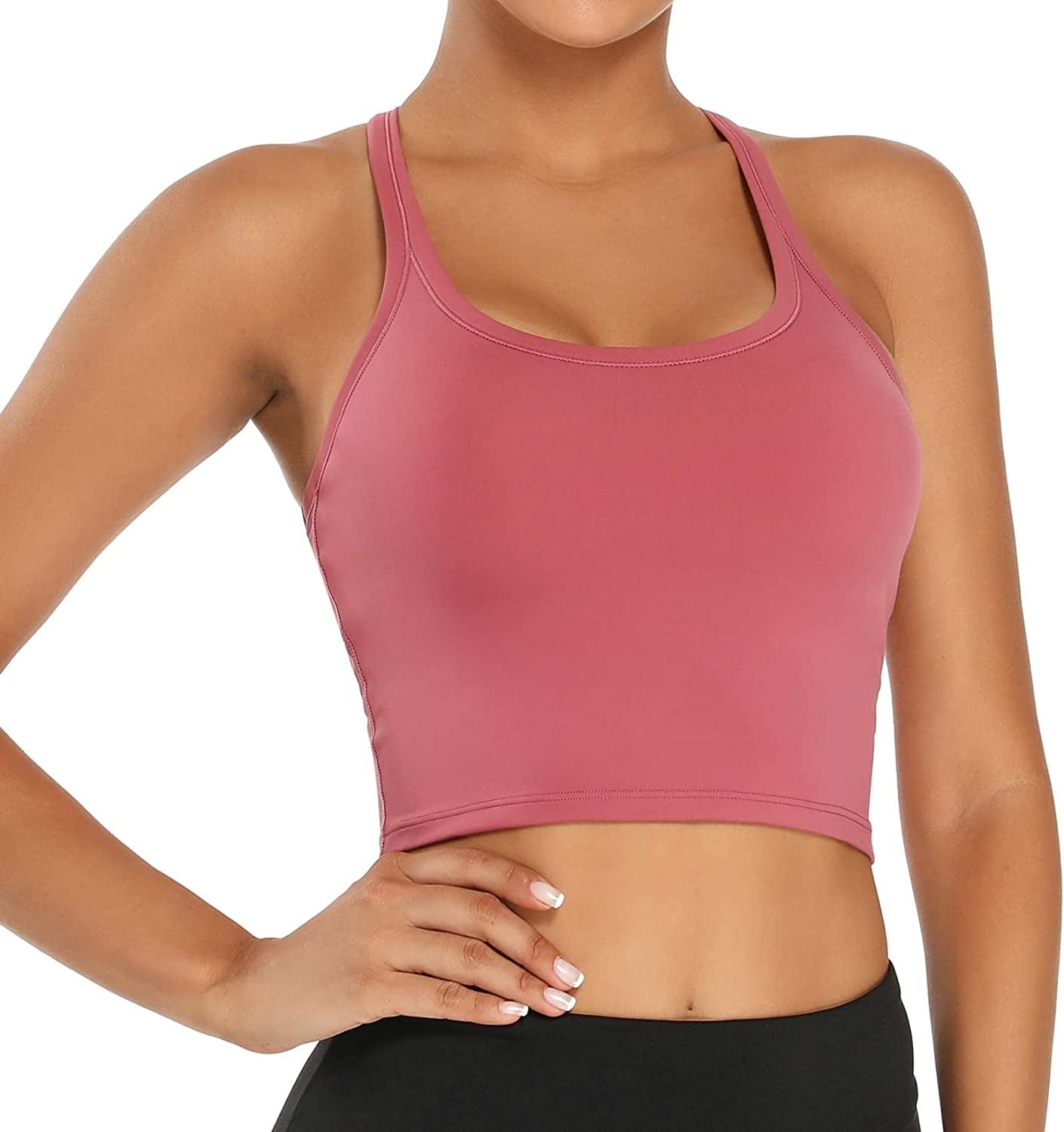 Women Removable Padded Sports Bras Workout Running Yoga Tank Tops Rose-red / Small
