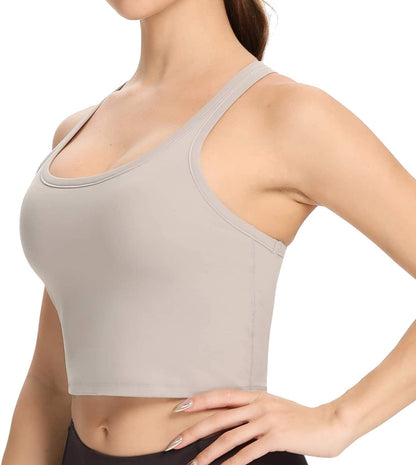 Women Removable Padded Sports Bras Workout Running Yoga Tank Tops Light-grey / XX-Large