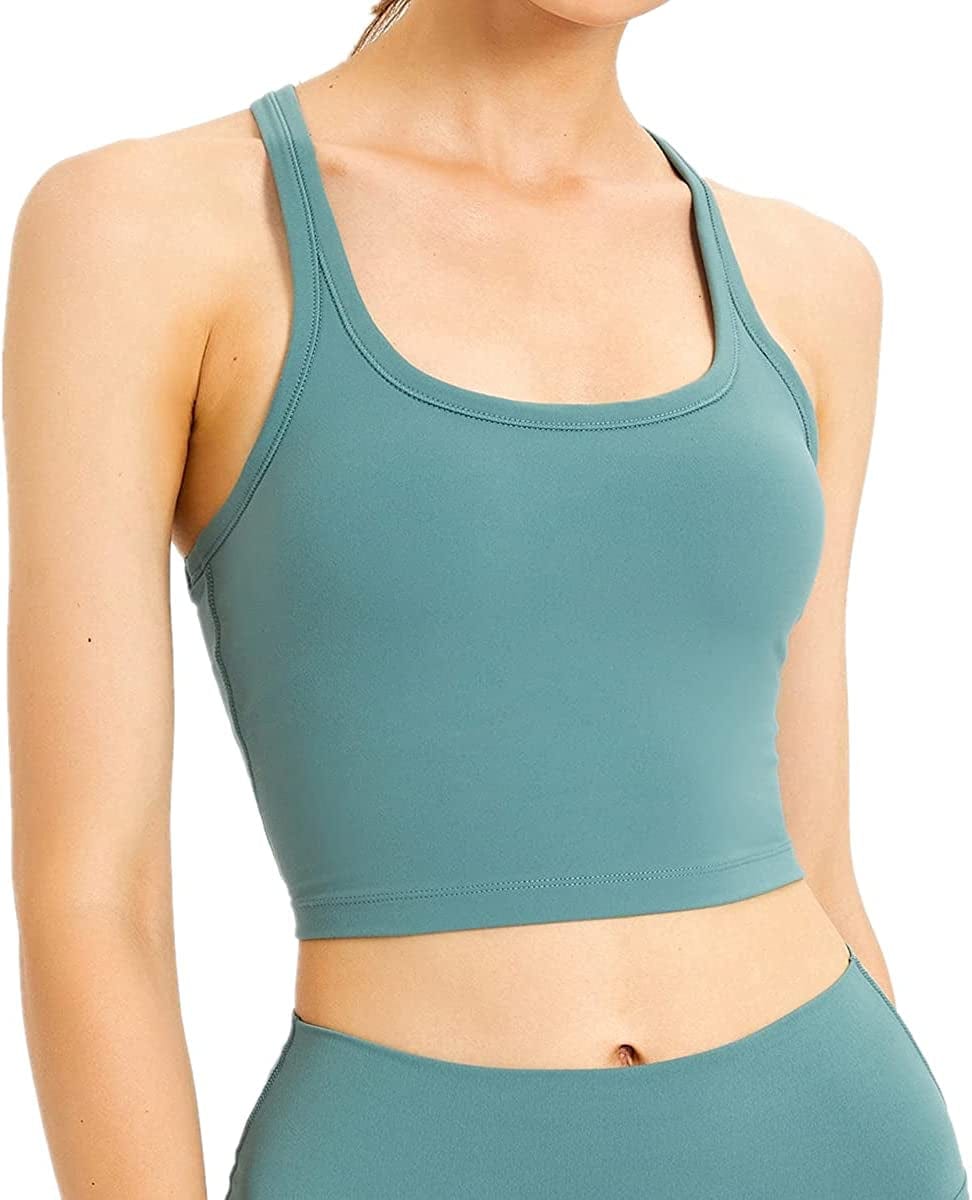 Women Removable Padded Sports Bras Workout Running Yoga Tank Tops Blue-green / Large