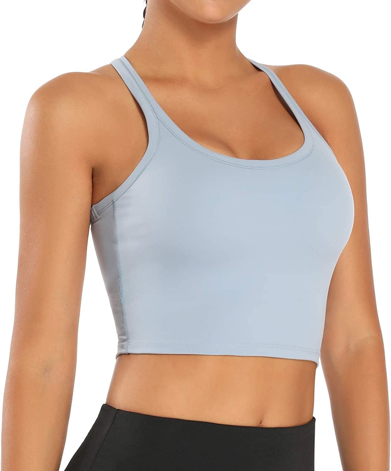 Women Removable Padded Sports Bras Workout Running Yoga Tank Tops Baby-blue / Large