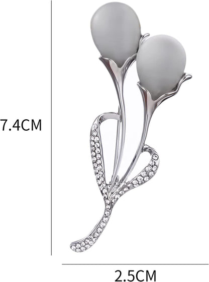 Women Rose Gold Opal Calla Lily Brooch Pin Flower Opal Lapel Pin for Coats Jackets Sweaters Accessories,Silver,1 Pc