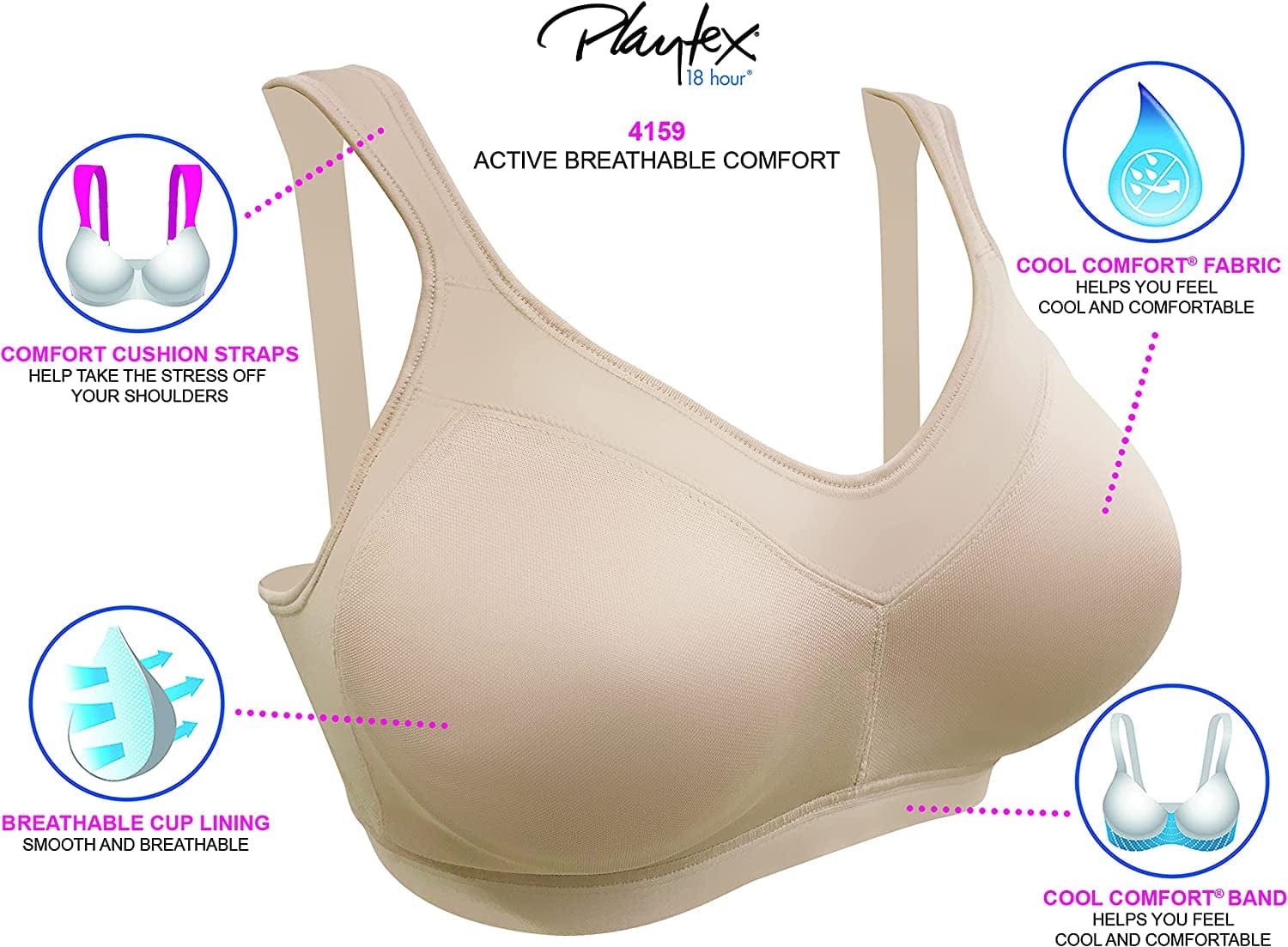 Women'S 18 Hour Active Breathable Comfort Wireless Bra US4159