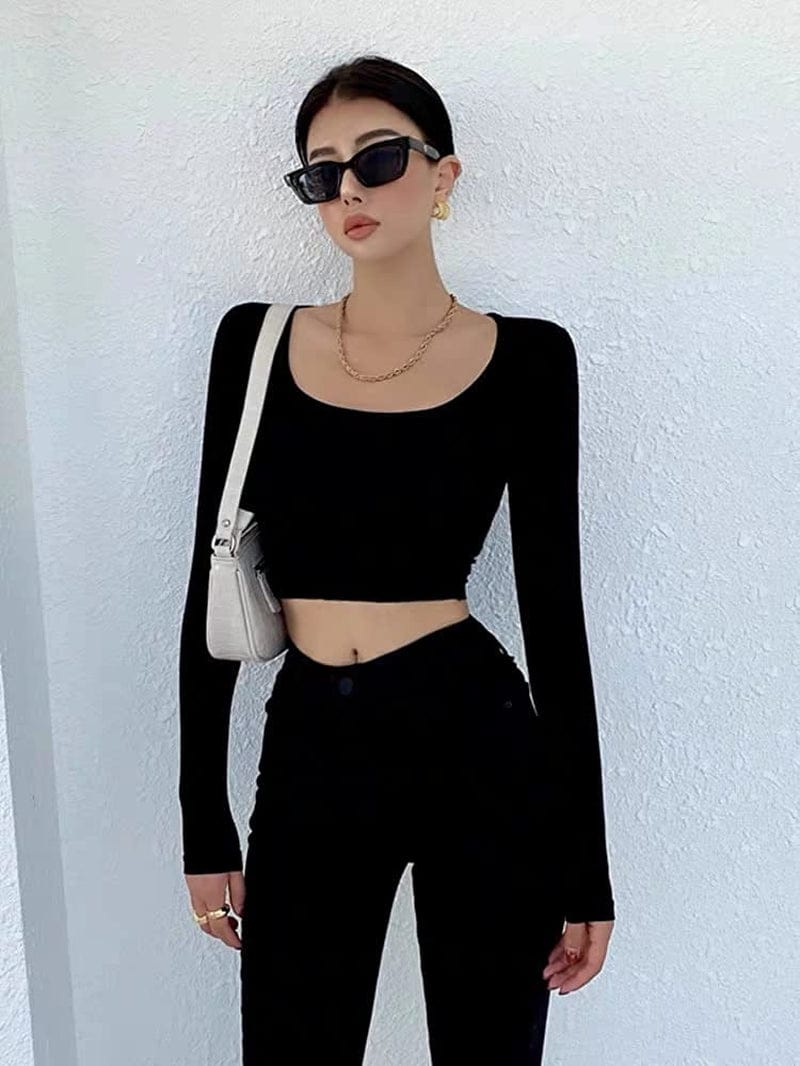 Women'S 2 Piece Yoga Crop Top Seamless Stretch Basic Workout Exercise Long Sleeve Crop Tops