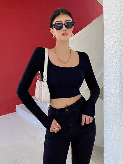 Women'S 2 Piece Yoga Crop Top Seamless Stretch Basic Workout Exercise Long Sleeve Crop Tops