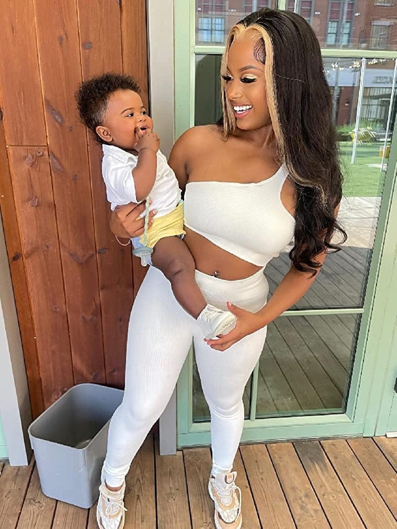 Women'S 3 Piece Outfits Ribbed Seamless Exercise Scoop Neck Sports Bra One Shoulder Tops High Waist Leggings Active Set