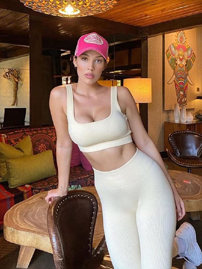 Women'S 3 Piece Outfits Ribbed Seamless Exercise Scoop Neck Sports Bra One Shoulder Tops High Waist Leggings Active Set