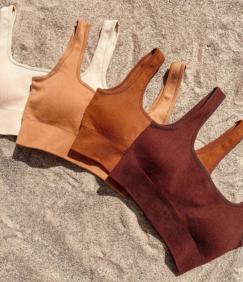 Women'S 3 Piece Outfits Ribbed Seamless Exercise Scoop Neck Sports Bra One Shoulder Tops High Waist Shorts Active Set