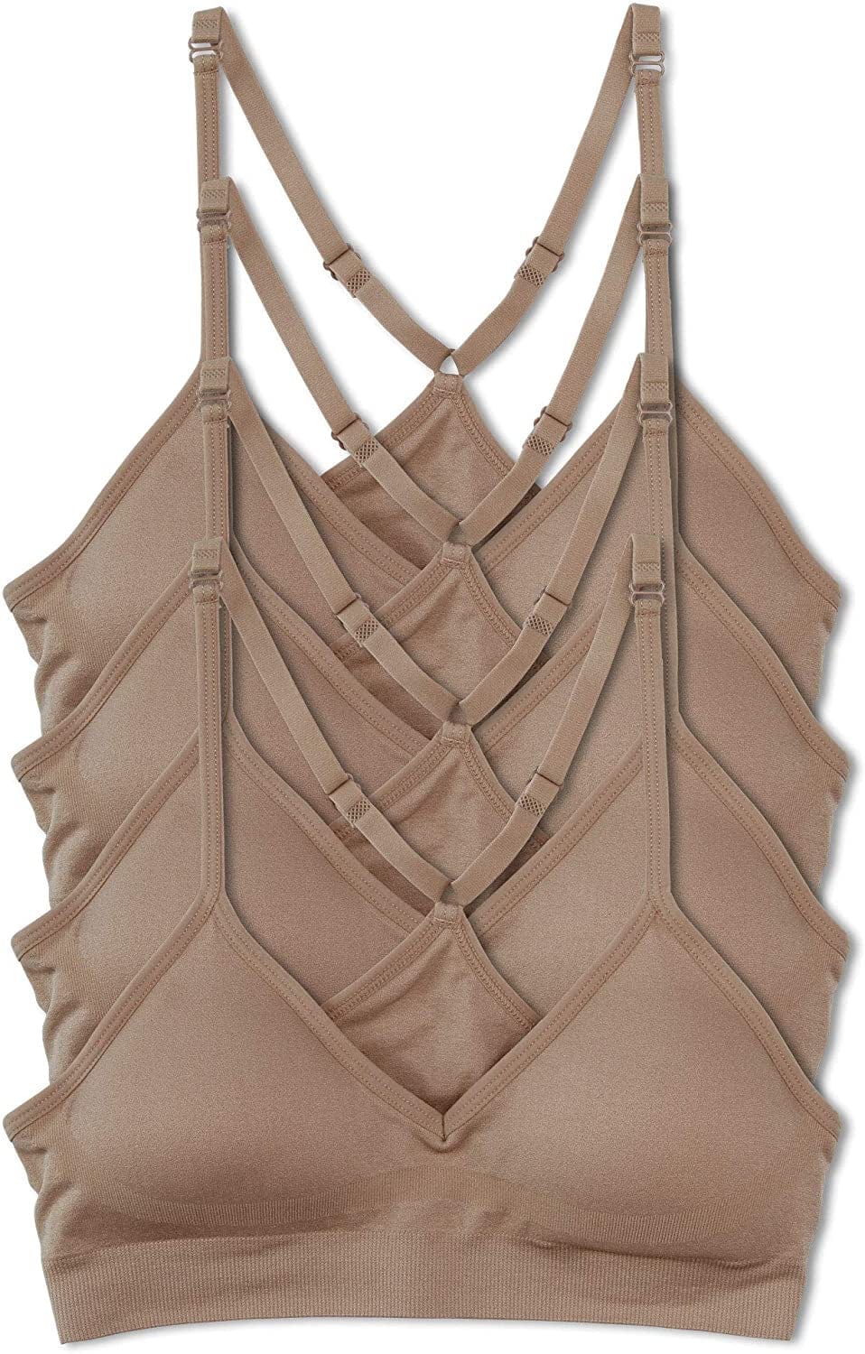 Women’S 4 Pack Racerback Sports Bralette Seamless Wireless Comfort Bra 4pk Med Beige / X-Large