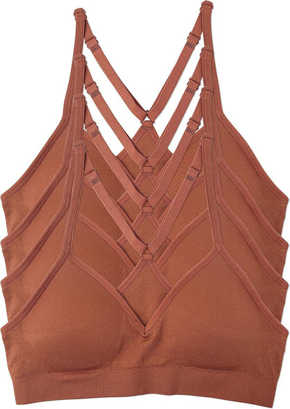 Women’S 4 Pack Racerback Sports Bralette Seamless Wireless Comfort Bra Dark Caramel / Large