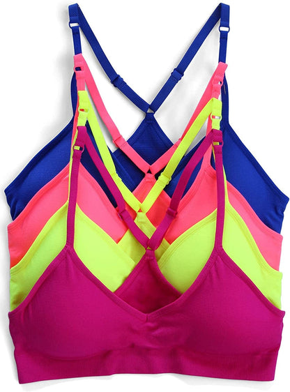 Women’S 4 Pack Racerback Sports Bralette Seamless Wireless Comfort Bra Neons / X-Large