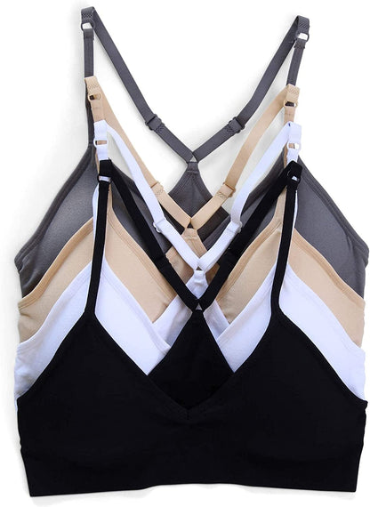 Women’S 4 Pack Racerback Sports Bralette Seamless Wireless Comfort Bra Basics / Large