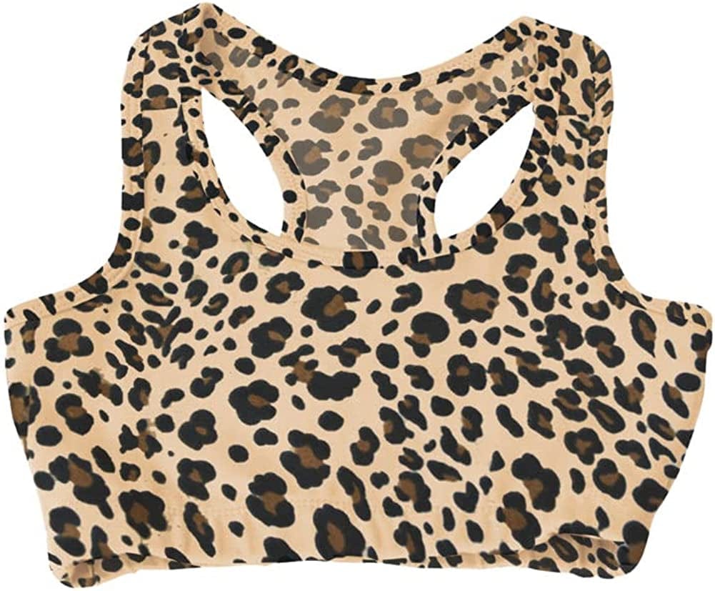Women'S and Girl'S Cotton Cheer Dance Glitter Rhinestone Racerback Sports Bras Brown Cheetah / Girl / 12