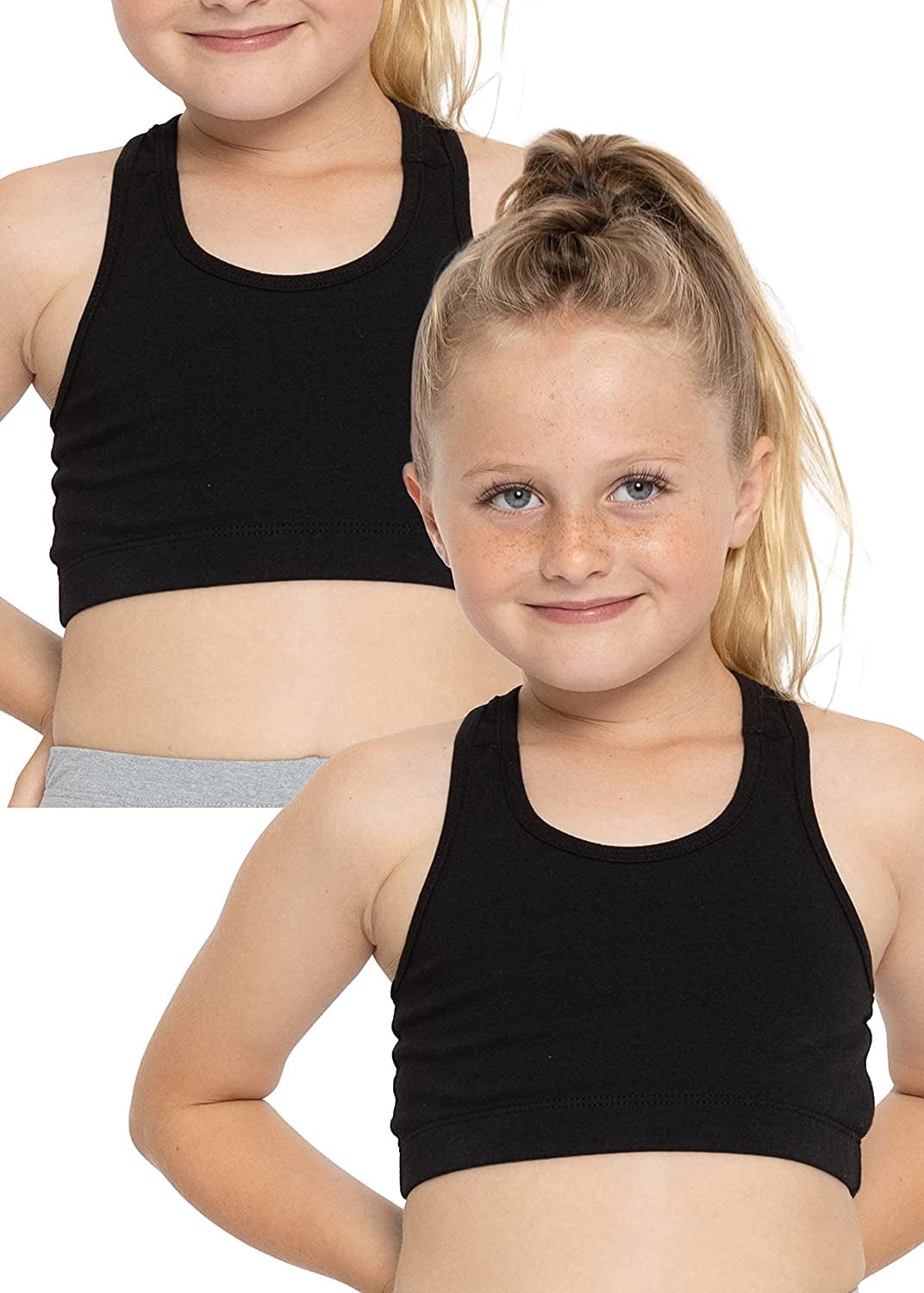 Women'S and Girl'S Cotton Cheer Dance Glitter Rhinestone Racerback Sports Bras Black Black / Girl / 12