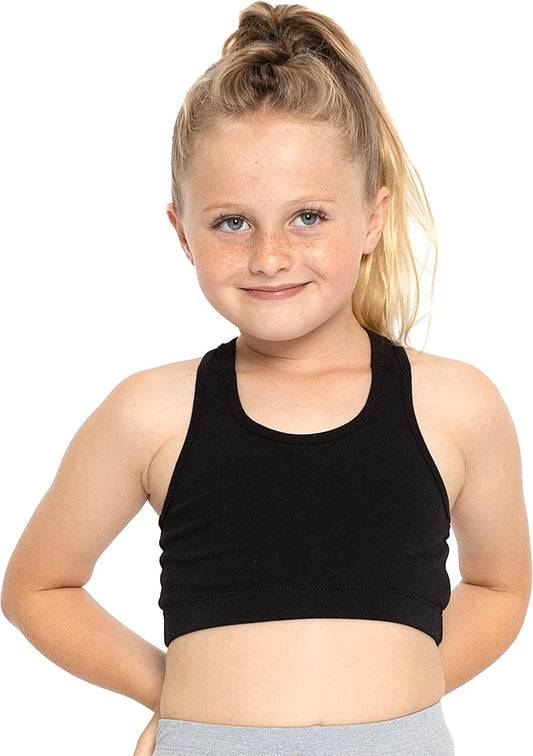 Women'S and Girl'S Cotton Cheer Dance Glitter Rhinestone Racerback Sports Bras Black / Girl / 12