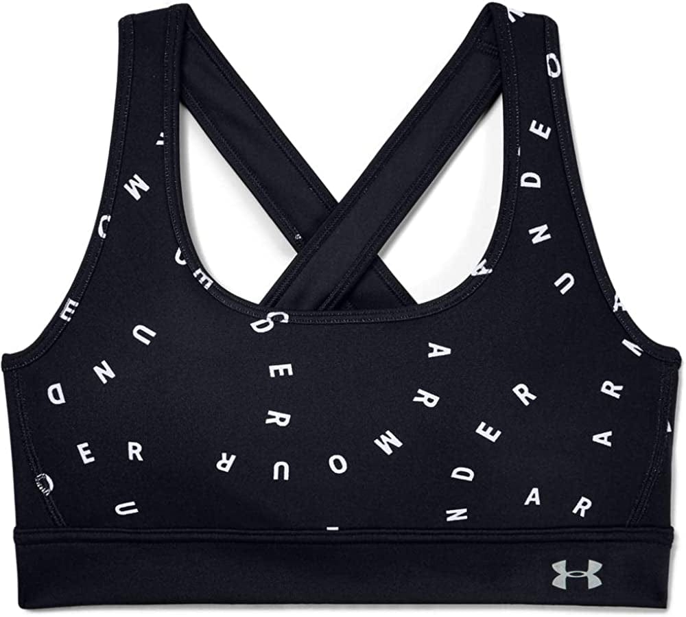 Women'S Armour Mid Crossback Print Mash up Sports Bra Black (001)/Metallic Silver / regular / Large
