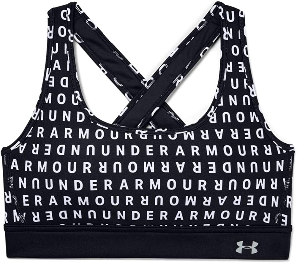Women'S Armour Mid Crossback Print Mash up Sports Bra Black (005)/Metallic Silver / regular / Large