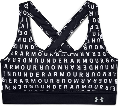 Women'S Armour Mid Crossback Print Mash up Sports Bra Black (005)/Metallic Silver / regular / Large