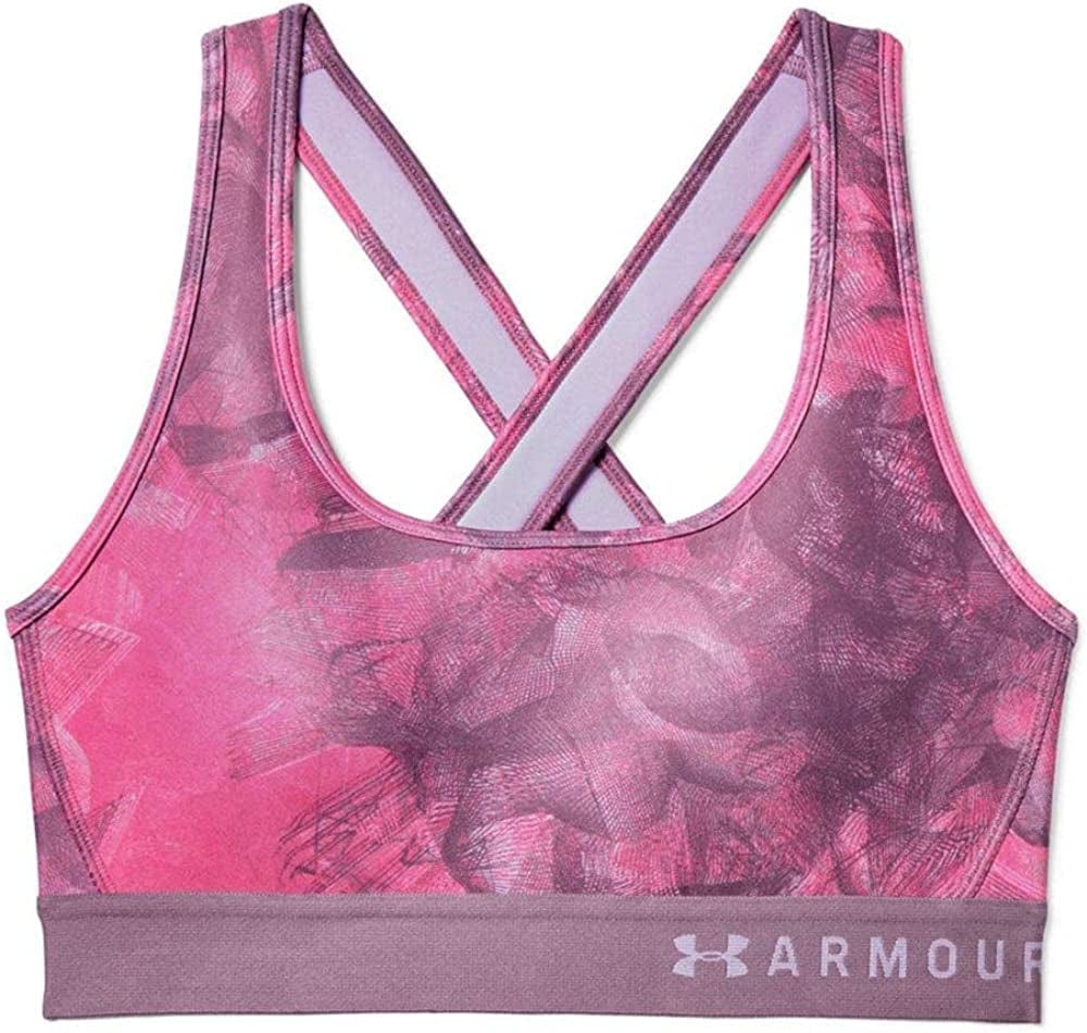 Women'S Armour Mid Crossback Print Sports Bra Purple Prime (521)/Purple Ace / X-Small
