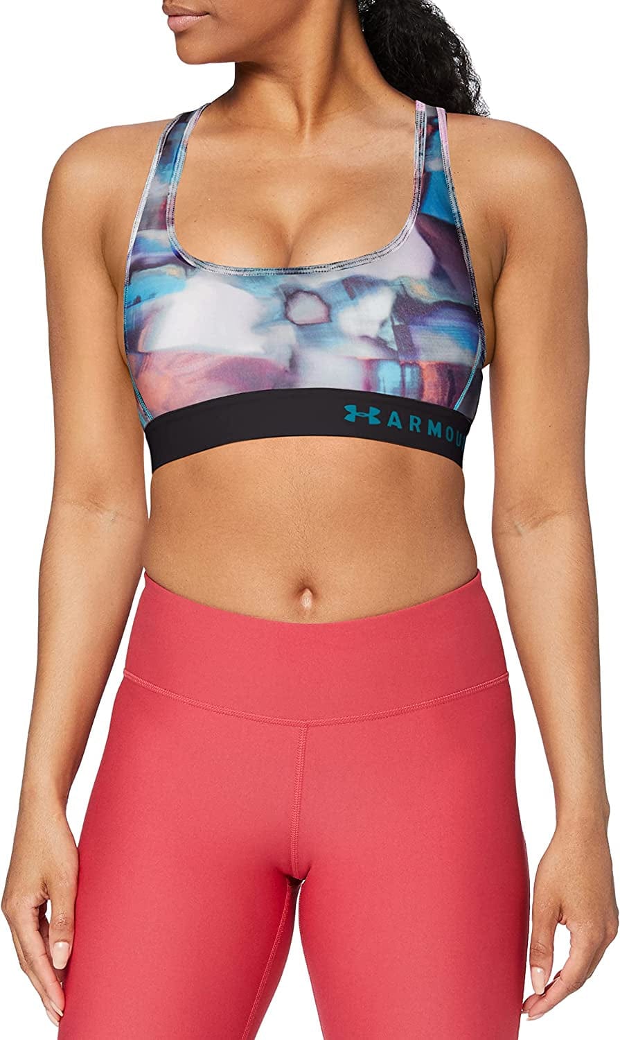 Women'S Armour Mid Crossback Print Sports Bra Black (021)/Breathtaking Blue / X-Small