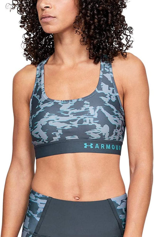 Women'S Armour Mid Crossback Print Sports Bra Downpour Gray (047)/Metallic Silver / X-Small