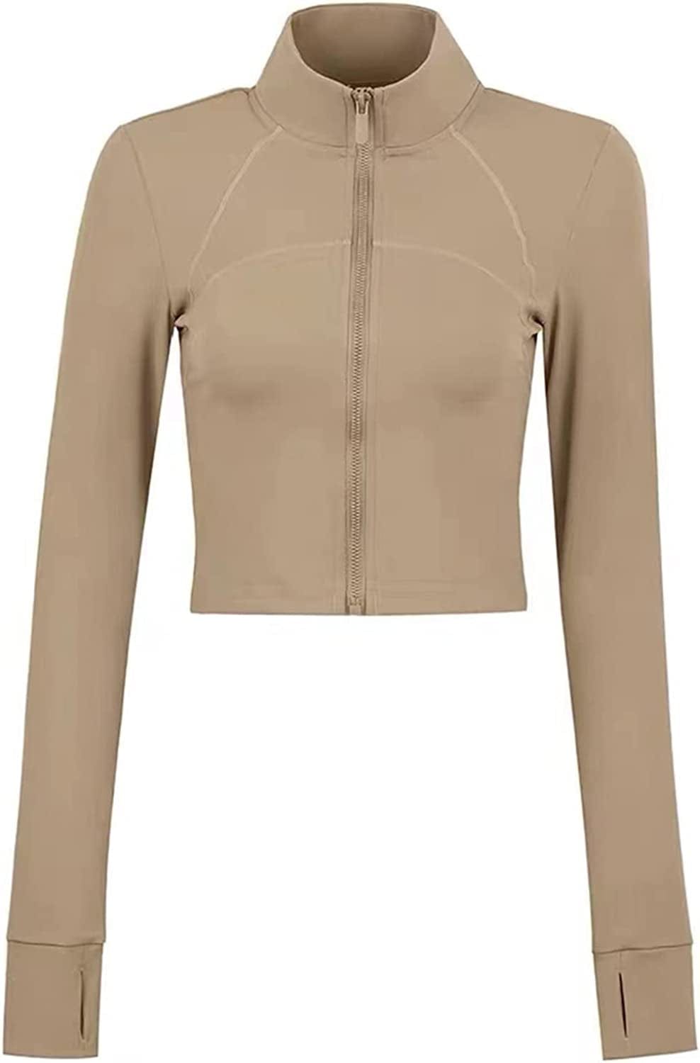Women'S Athletic Half Zip Pullover Sweatshirt Workout Top Crop Quarter Zip Pullover Yoga Running Jackets C-khaki / Medium