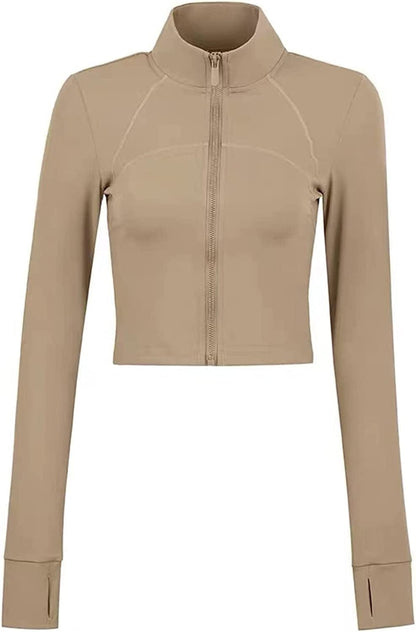Women'S Athletic Half Zip Pullover Sweatshirt Workout Top Crop Quarter Zip Pullover Yoga Running Jackets C-khaki / Medium