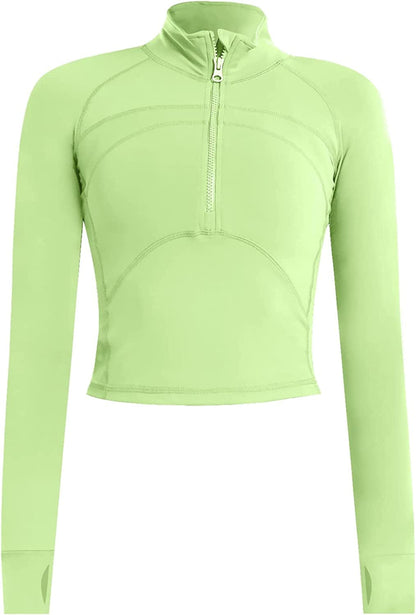 Women'S Athletic Half Zip Pullover Sweatshirt Workout Top Crop Quarter Zip Pullover Yoga Running Jackets Chartreuse / Medium