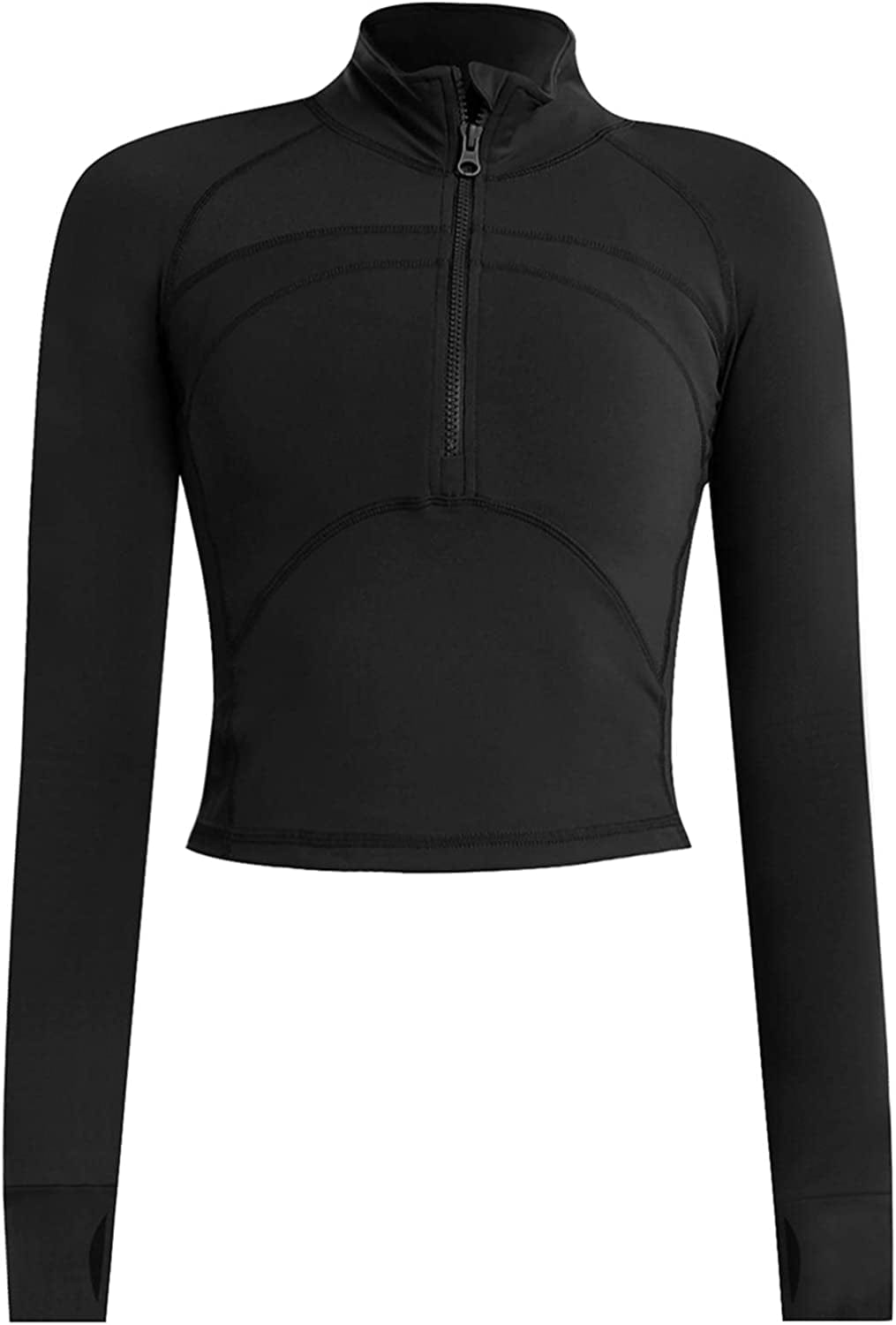 Women'S Athletic Half Zip Pullover Sweatshirt Workout Top Crop Quarter Zip Pullover Yoga Running Jackets A-black / Medium