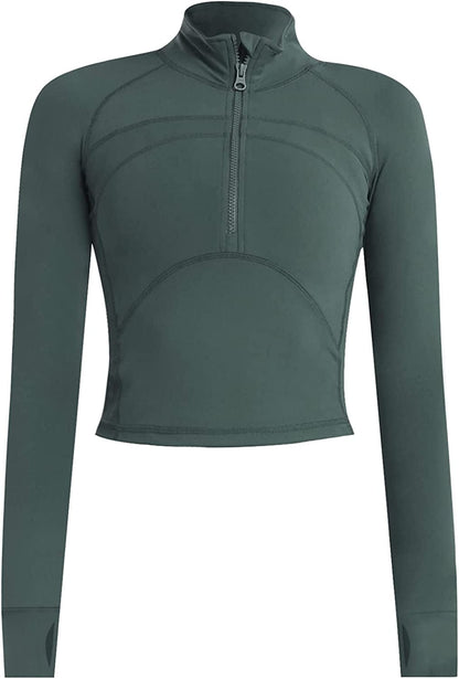 Women'S Athletic Half Zip Pullover Sweatshirt Workout Top Crop Quarter Zip Pullover Yoga Running Jackets A-green / Medium