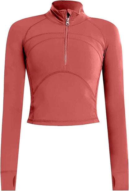 Women'S Athletic Half Zip Pullover Sweatshirt Workout Top Crop Quarter Zip Pullover Yoga Running Jackets A-rustred / Medium