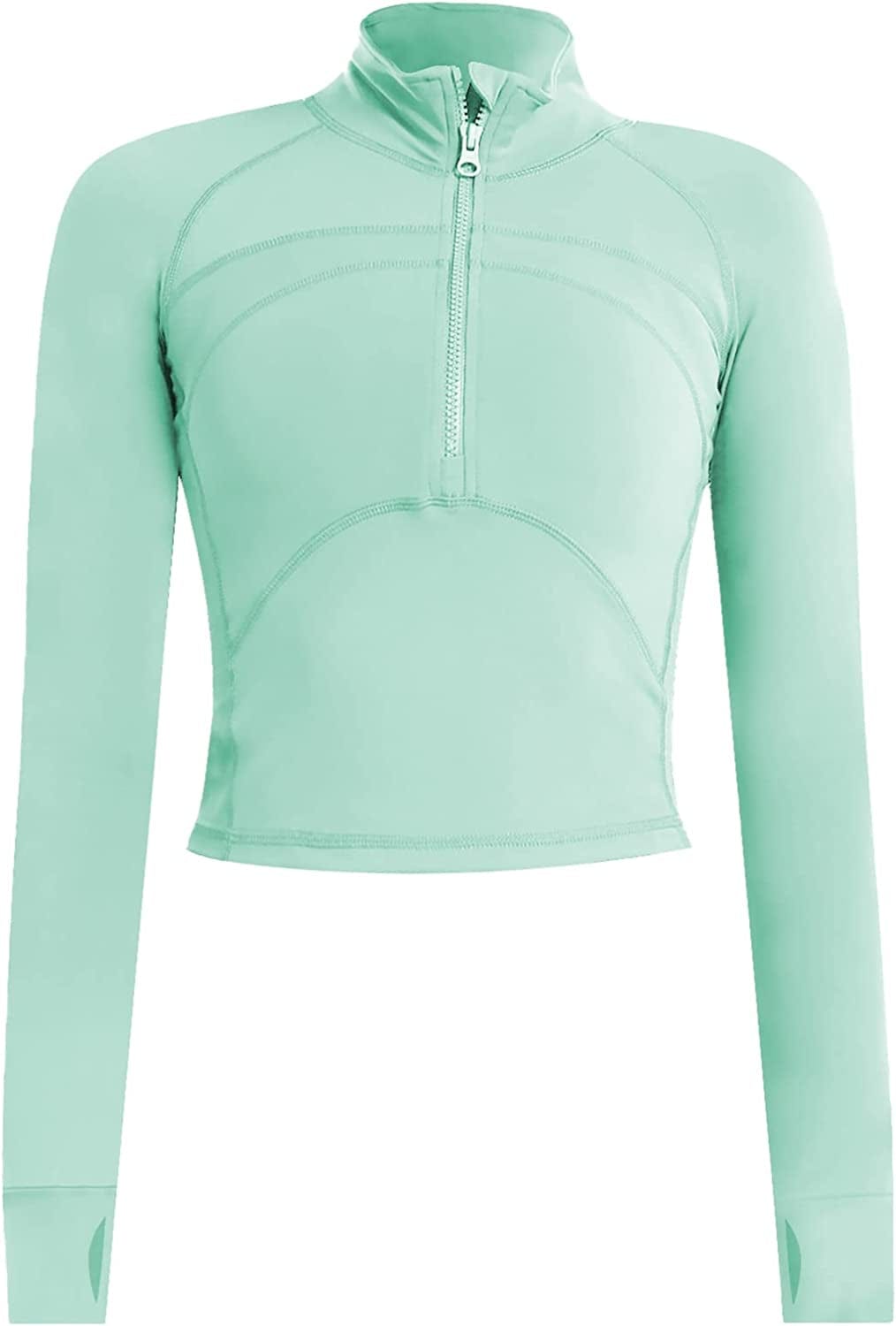 Women'S Athletic Half Zip Pullover Sweatshirt Workout Top Crop Quarter Zip Pullover Yoga Running Jackets Mint / Medium