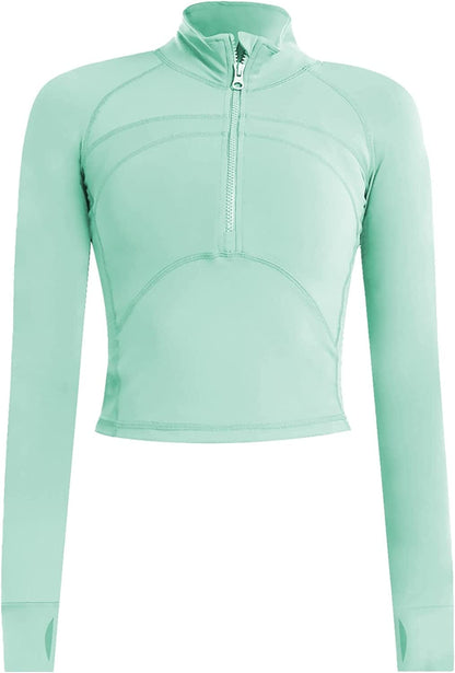 Women'S Athletic Half Zip Pullover Sweatshirt Workout Top Crop Quarter Zip Pullover Yoga Running Jackets Mint / Medium