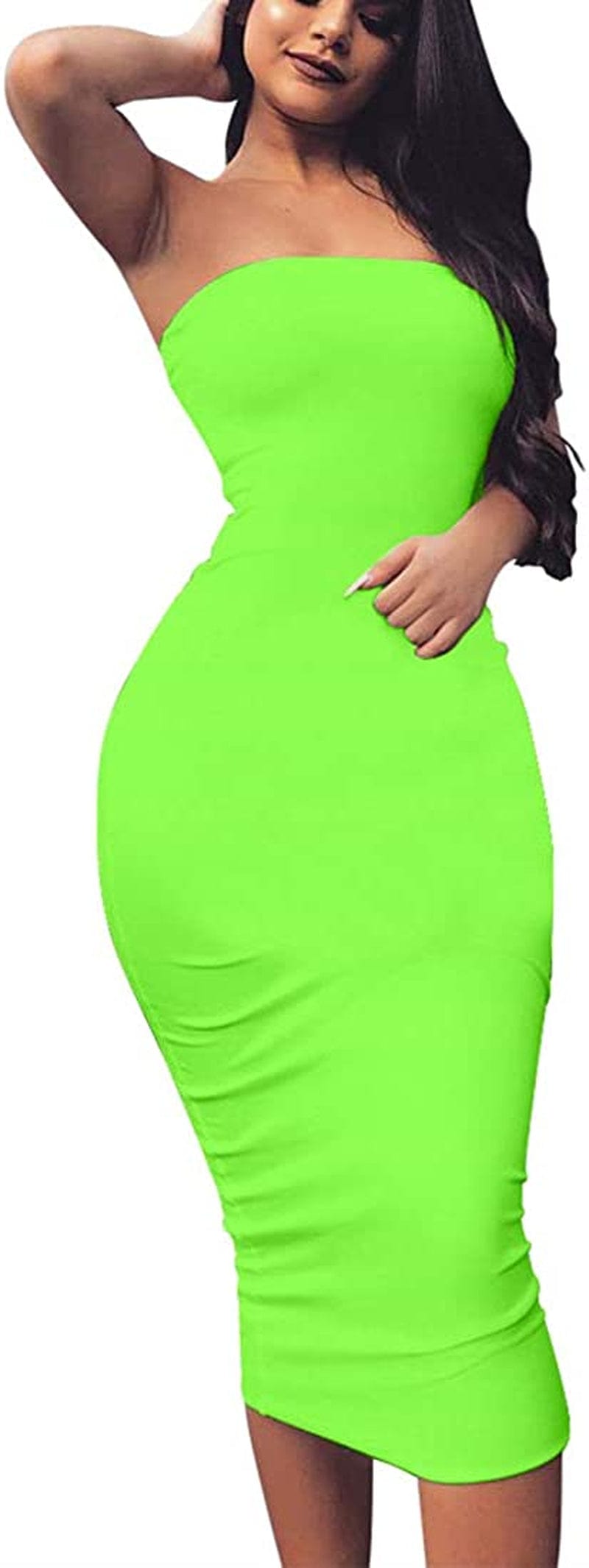 Women'S Basic Sleeveless Tube Top Sexy Strapless Bodycon Midi Club Dress Light Green / Large