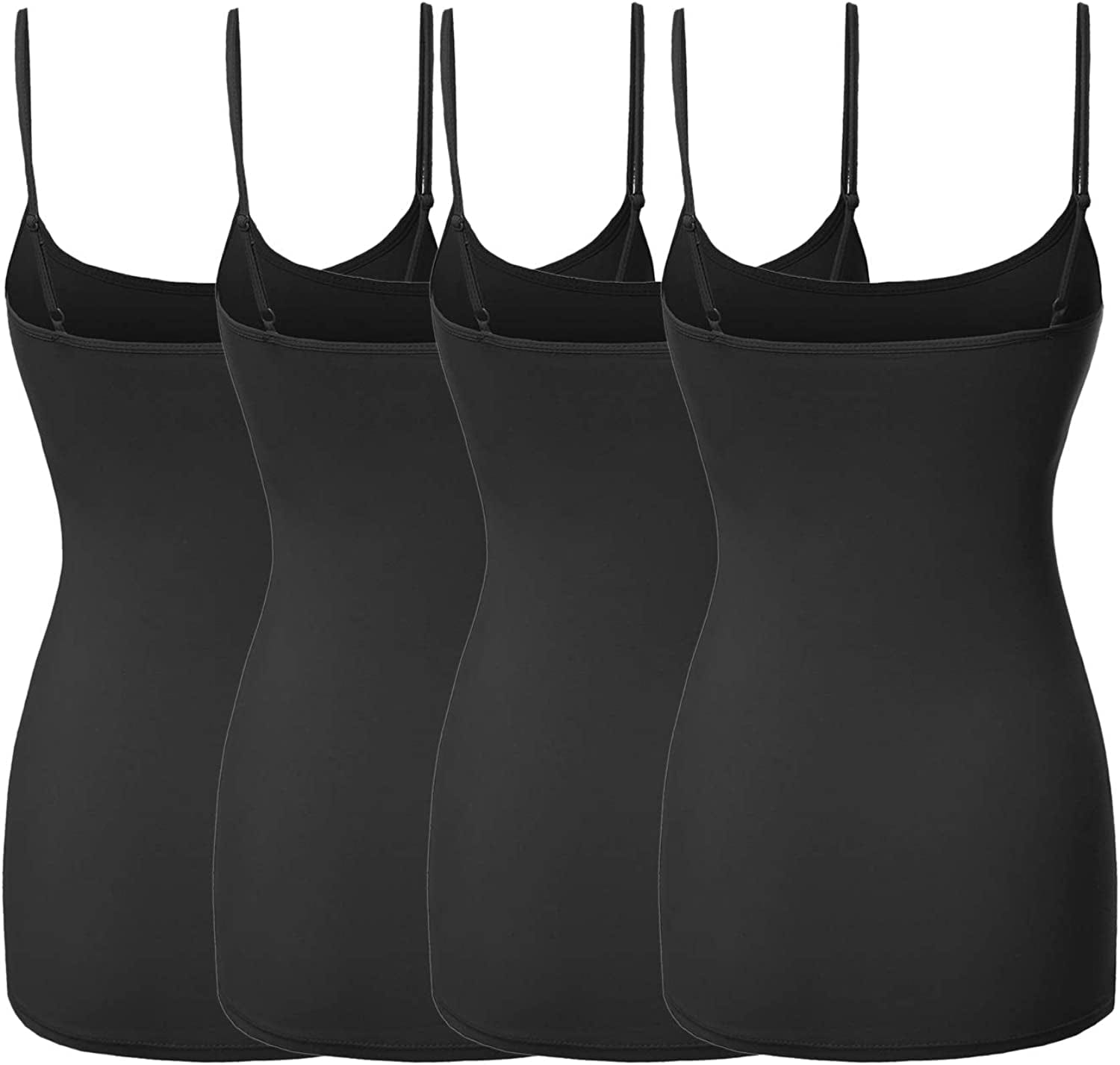 Women'S Basic Solid Long Length Adjustable Spaghetti Strap Tank Top [4PACK]