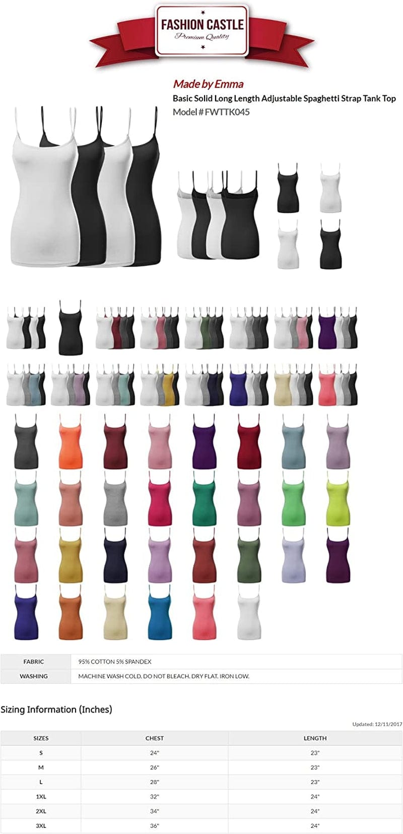 Women'S Basic Solid Long Length Adjustable Spaghetti Strap Tank Top [4PACK]