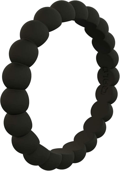 Women'S Bead Stackable Silicone Ring Collection Jet Black / 4