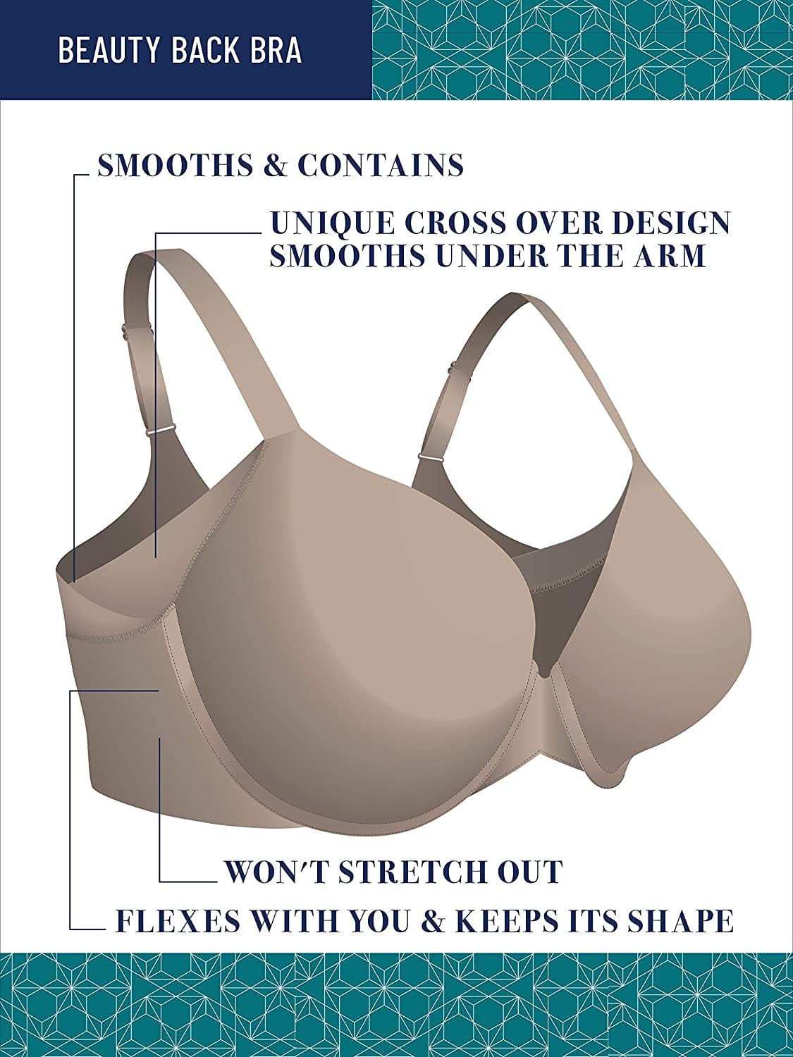 Women'S Beauty Full Figure Underwire Extended Side and Back Smoother Bra 76267