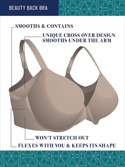 Women'S Beauty Full Figure Underwire Extended Side and Back Smoother Bra 76267