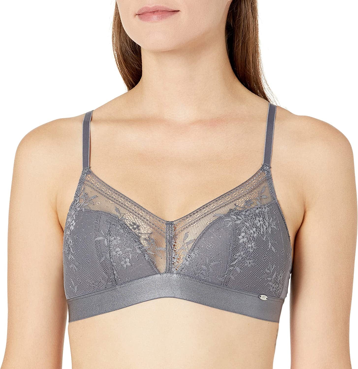 Women'S Botanical Lace Wireless Triangle Bra-Light Padding- Everyday Basic or Lounge, Sizes: 32A-38D, 1 Piece Grey (Nightshade) / 32A