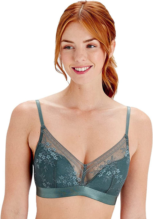 Women'S Botanical Lace Wireless Triangle Bra-Light Padding- Everyday Basic or Lounge, Sizes: 32A-38D, 1 Piece Grey (Sage) / 32A