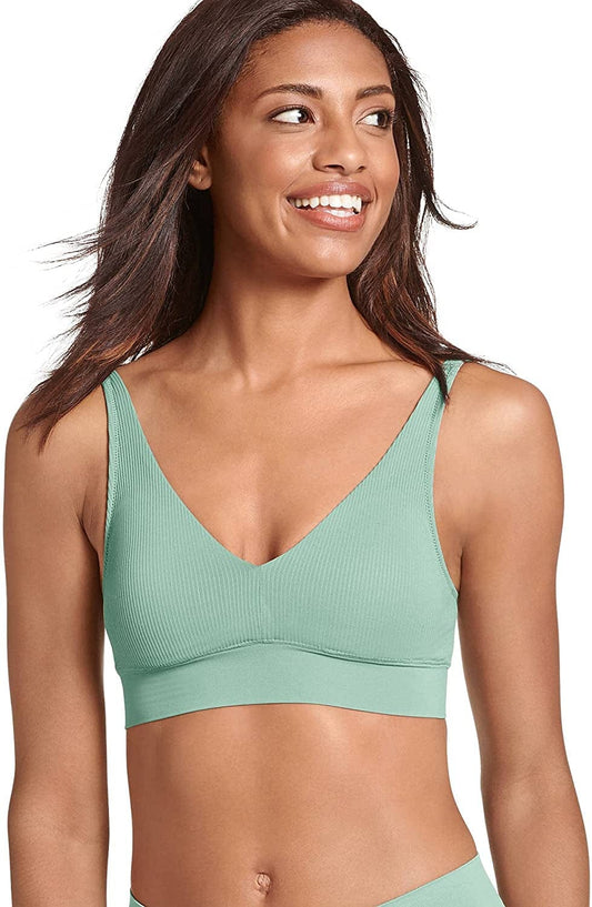 Women'S Bra Ecoseamfree Rib Molded Cup Plunge Bralette Celedon Green / X-Large