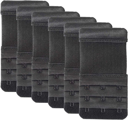 Women'S Bra Extender 3 Hook / 2 Hook Bra Extension Strap Soft and Comfortable 6 Pcs Black, 3 Hook 3/4 Inch