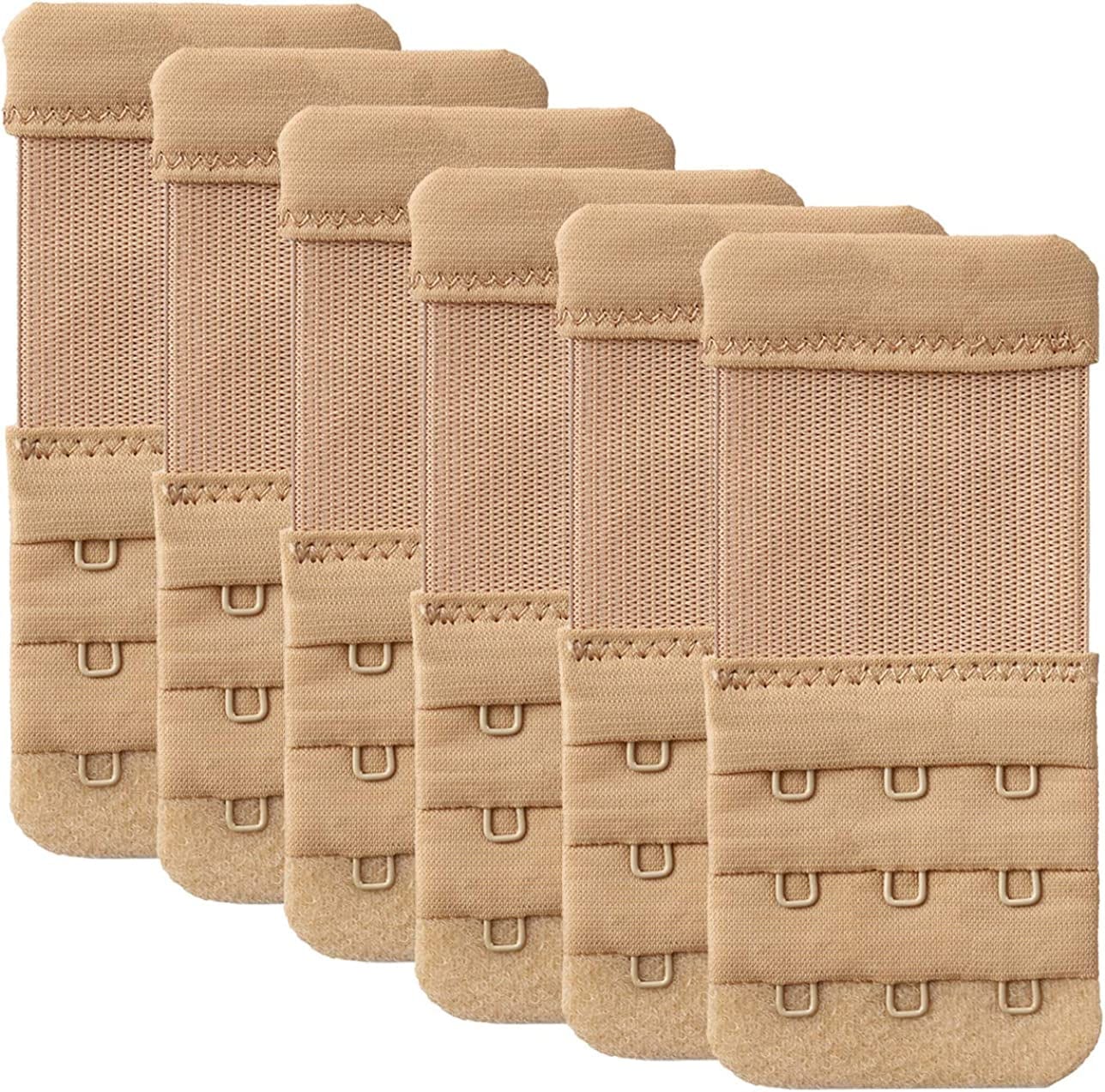 Women'S Bra Extender 3 Hook / 2 Hook Bra Extension Strap Soft and Comfortable 6 Pcs Nude, 3 Hook 1/2 Inch(1.3cm)
