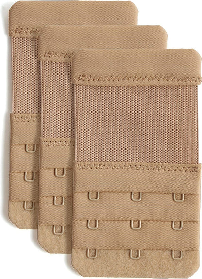 Women'S Bra Extender 3 Hook / 2 Hook Bra Extension Strap Soft and Comfortable Beige, 3 Hook 3/4 Inch Spacing