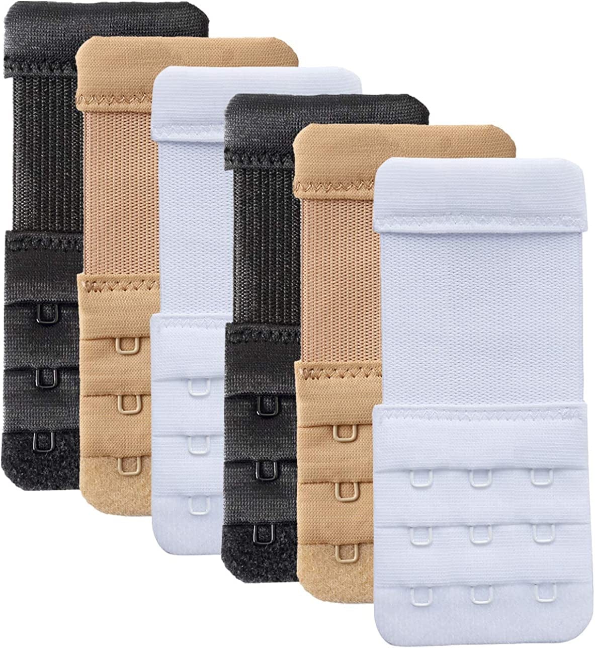 Women'S Bra Extender 3 Hook / 2 Hook Bra Extension Strap Soft and Comfortable 6 Pcs Assorted, 3 Hook 1/2 Inch(1.3cm)