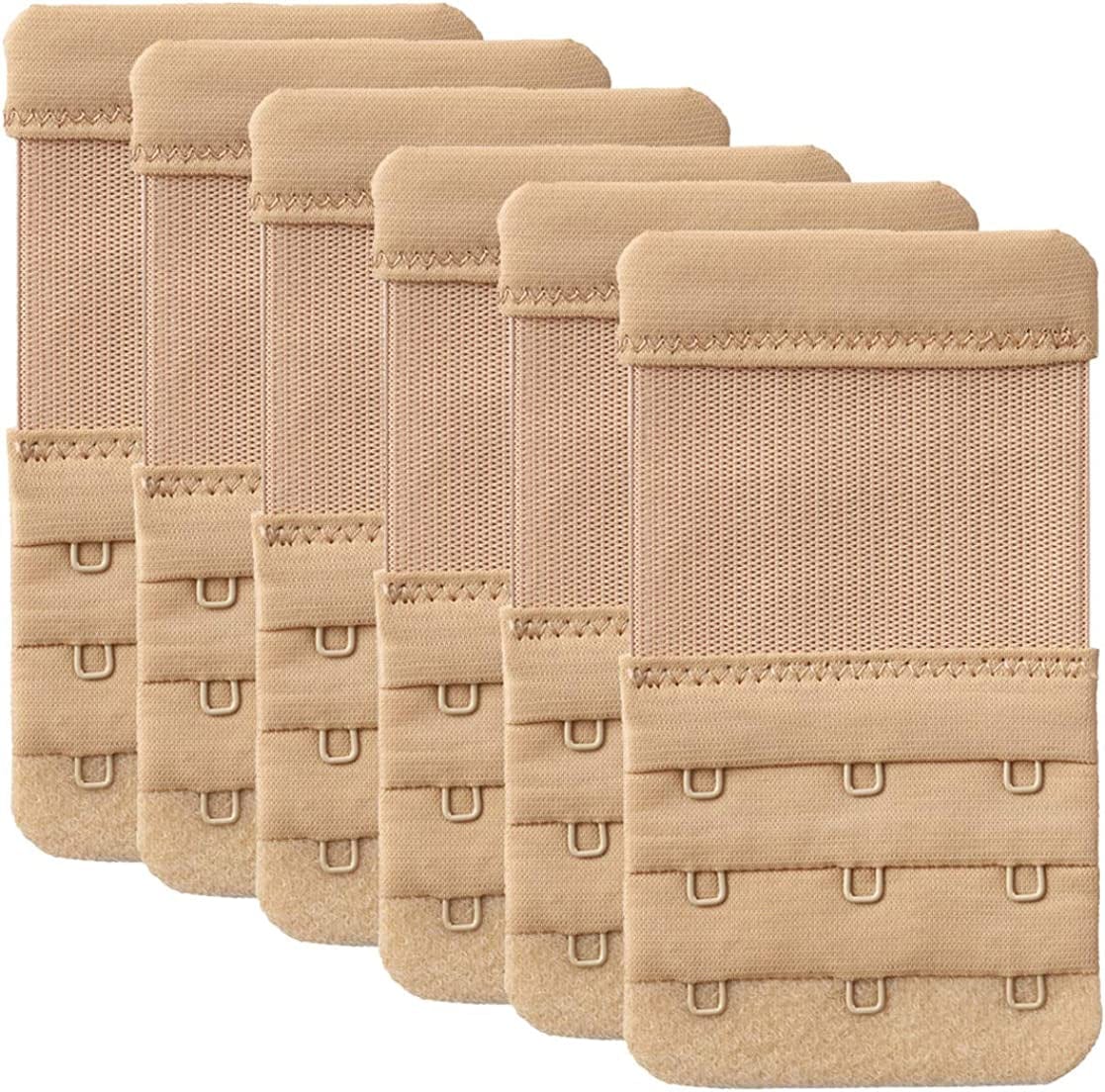 Women'S Bra Extender 3 Hook / 2 Hook Bra Extension Strap Soft and Comfortable 6 Pcs Beige, 3 Hook 3/4 Inch