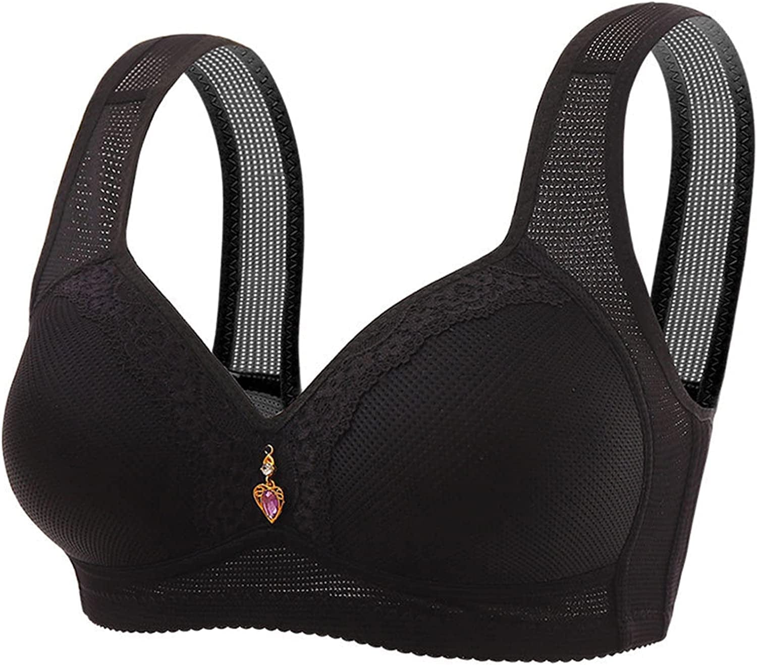 Women'S Bras Wireless Full Coverage Lace Bras plus Size Minimizer Non Padded Comfort Soft Bra Everday Bras U-black / 42B-C