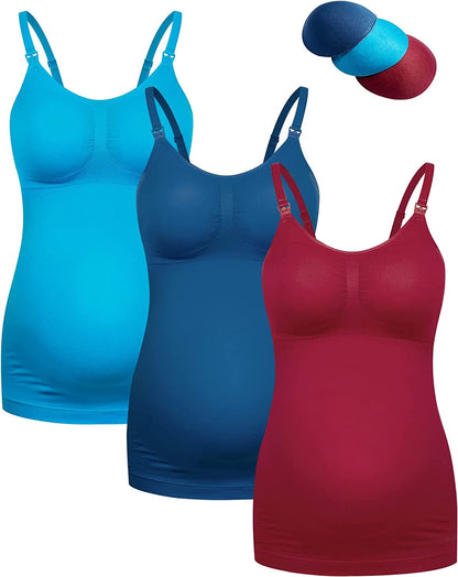 Women'S Breast Feeding Tops,Maternity Nursing Cami with Build in Shelf Bra 3Pack 2019 Latest Verison: 3 Pack Nary/Blue/Red / X-Large