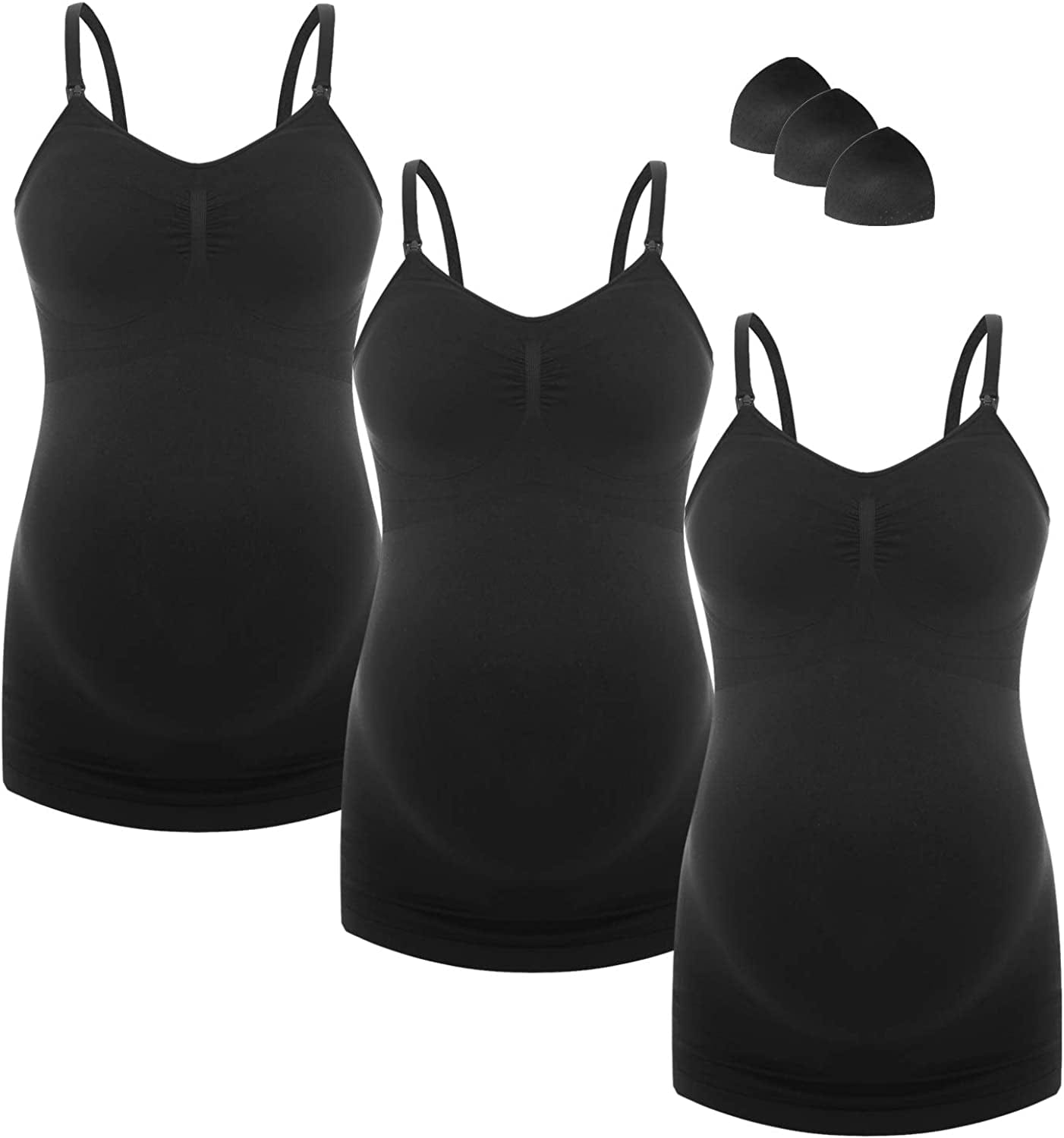 Women'S Breast Feeding Tops,Maternity Nursing Cami with Build in Shelf Bra 3Pack 2019 Latest Verison: 3 Pack Black / Medium